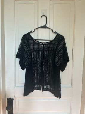 Free People Black Lace Crochet Boxy Top